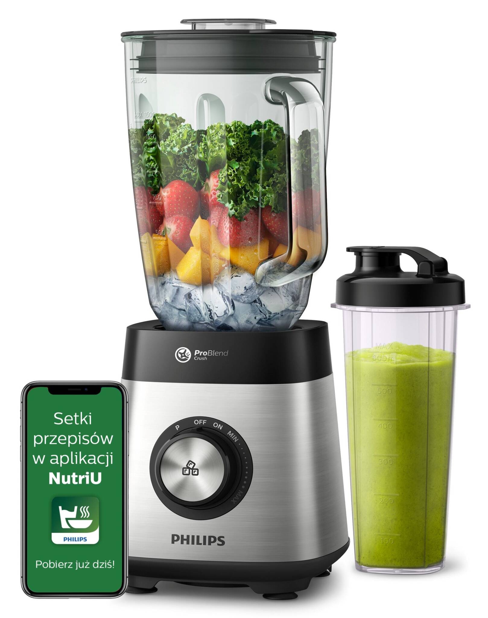 blender kielichowy philips hr3573/90 + 1 bidon w komplecie