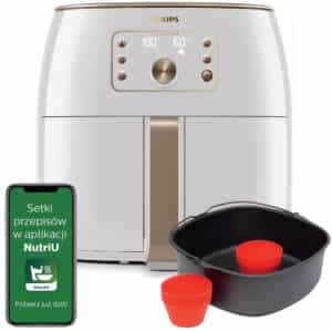 frytkownica beztłuszczowa philips premium ovi smart xxl hd9870/20 air fryer z formą do pieczenia i foremkami do babeczek